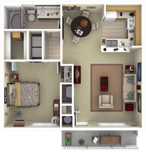 Floor plan for 1 bed, 1 bath, 810 sqft